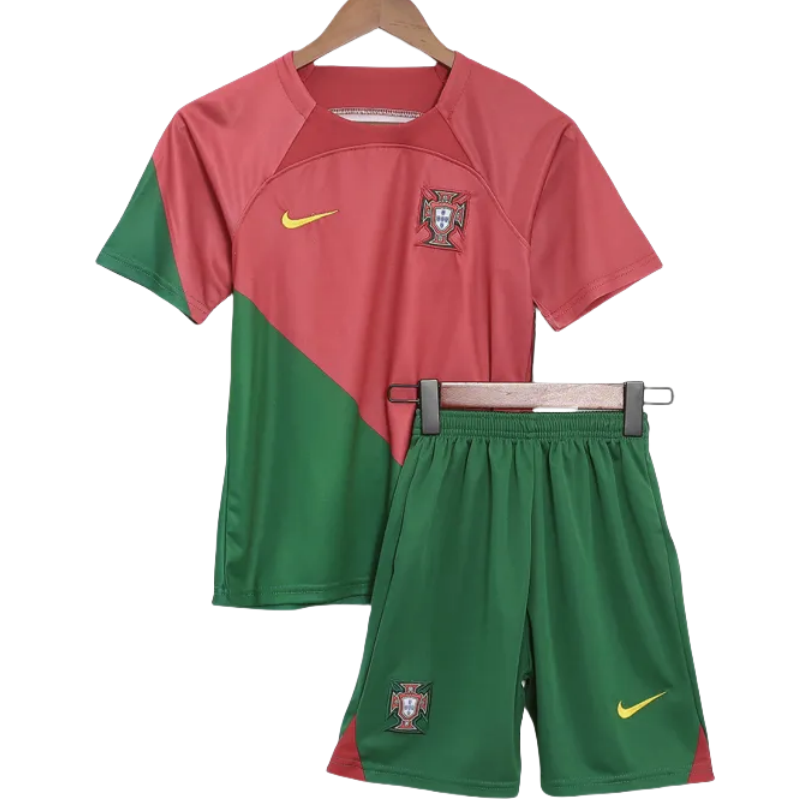 Portugal Kids World Cup 2022 Jersey Home Kit(Jersey+Shorts)