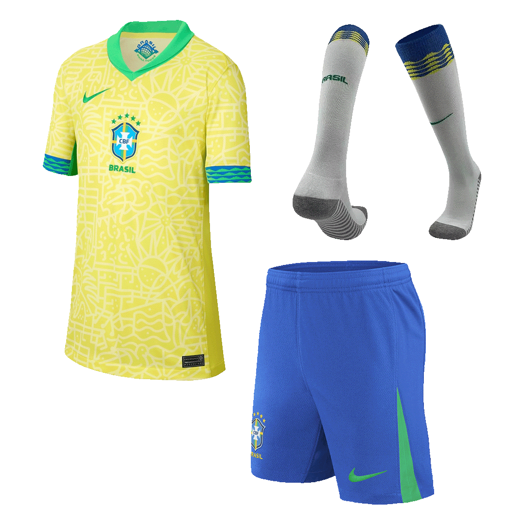 Kids Brazil Custom Home Full Soccer Kits 2024