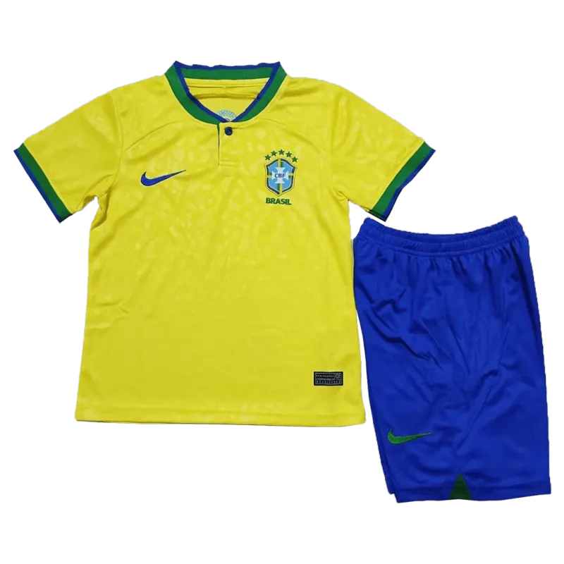 Brazil Kids World Cup 2022 Soccer Jersey Home Kit(Jersey+Shorts)