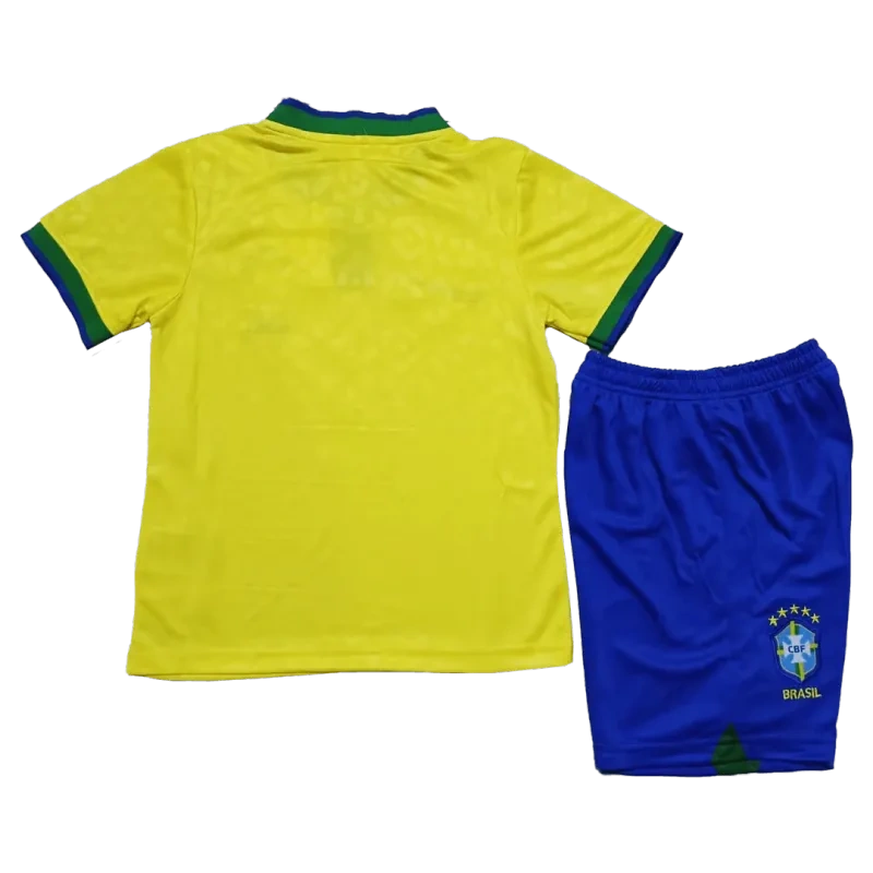 Brazil Kids World Cup 2022 Soccer Jersey Home Kit(Jersey+Shorts)