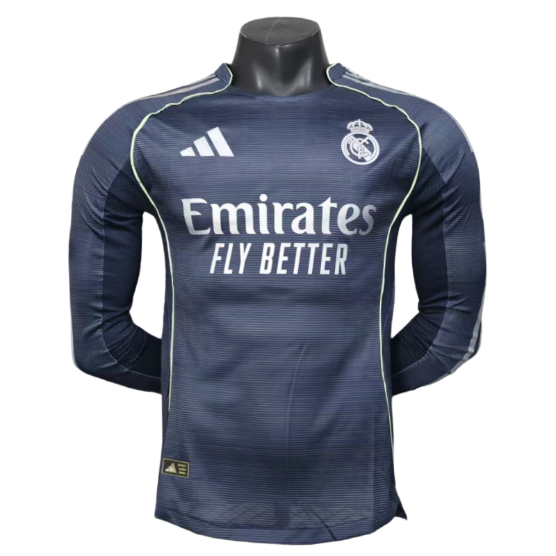 Real Madrid Away Soccer Jersey Player Version Shirt Long Sleeve 25-26