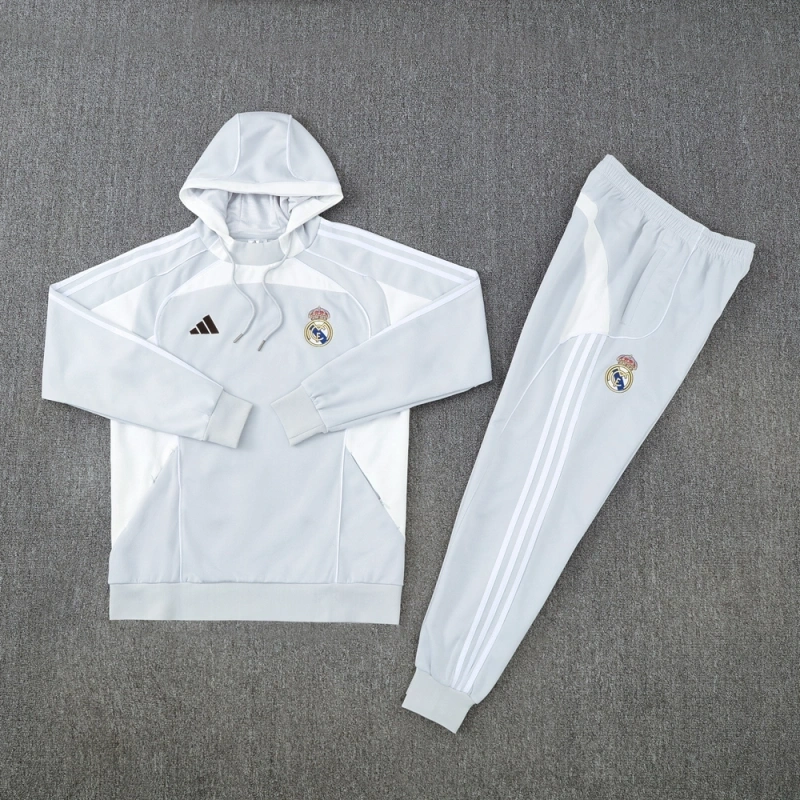 Real Madrid Training Kit Light Grey 2025-26 (Jacket+Pants)