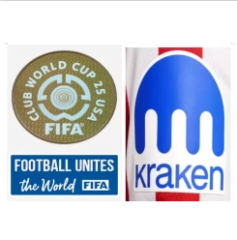 club world cup 25 usa badge & football unites the world (blue) badge & kraken sponsor（atletico madrid home）