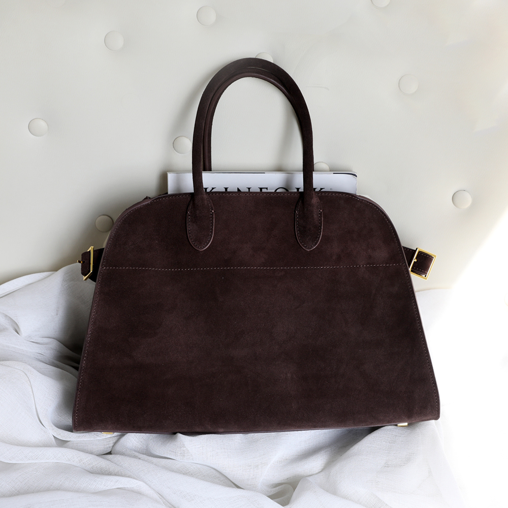 Margaux 15 High-Quality Suede Tote Bag  Large-Capacity Genuine Leather Briefcase Hand-Carry and Shoulder Commuter Bag Wholesale