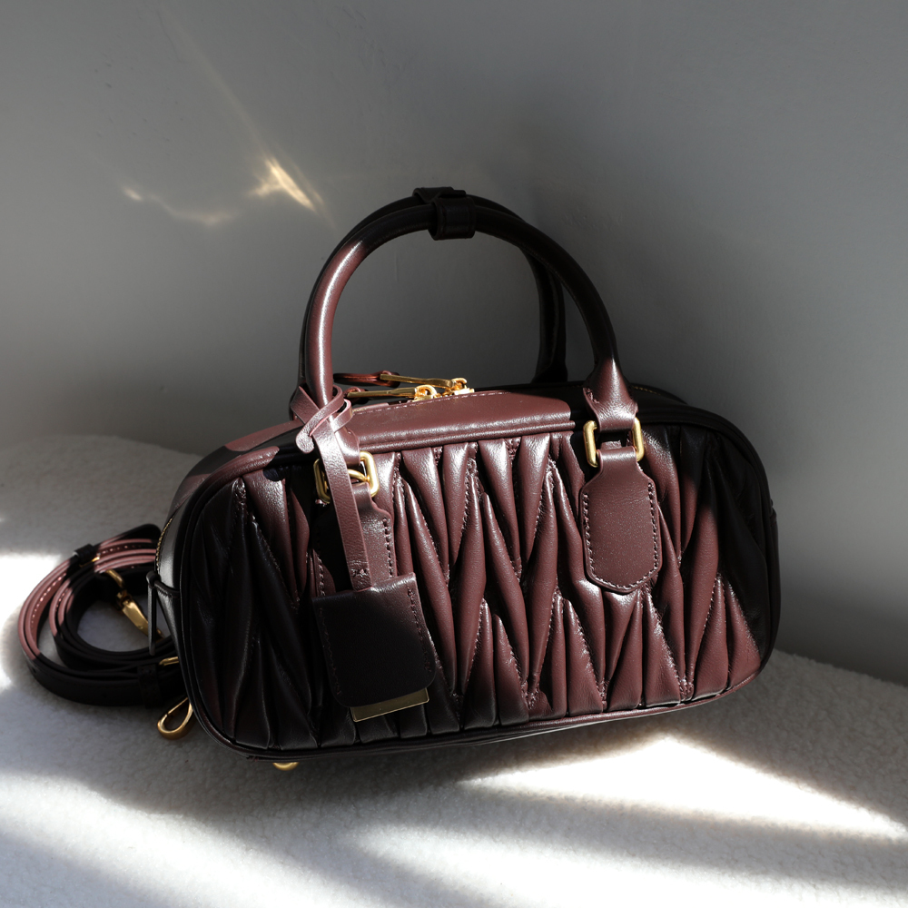 Luxury Lambskin Quilted Bowling Bag  Genuine Leather Mini Shoulder Crossbody Vintage Women’s Handbags Wholesale