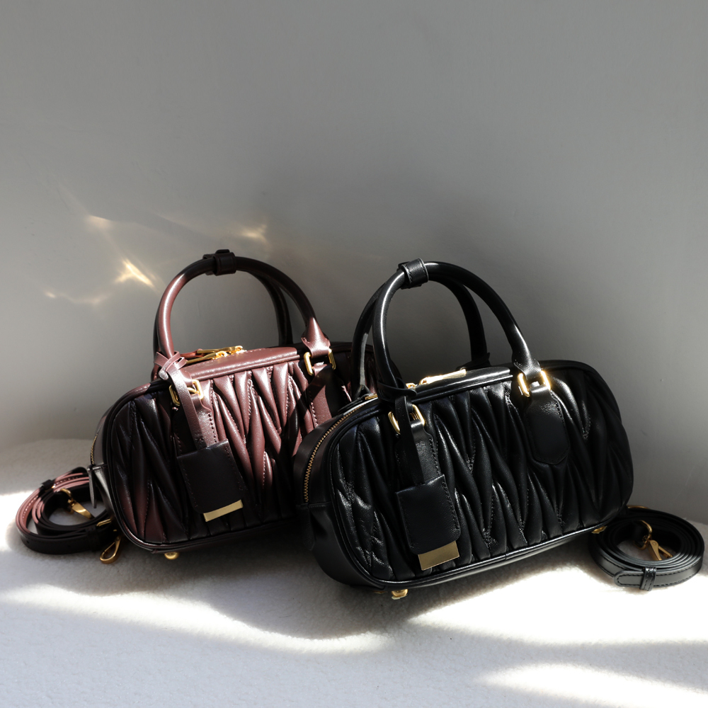 Luxury Lambskin Quilted Bowling Bag  Genuine Leather Mini Shoulder Crossbody Vintage Women’s Handbags Wholesale