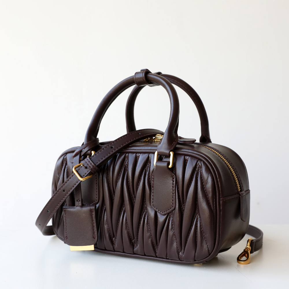 Luxury Lambskin Quilted Bowling Bag  Genuine Leather Mini Shoulder Crossbody Vintage Women’s Handbags Wholesale