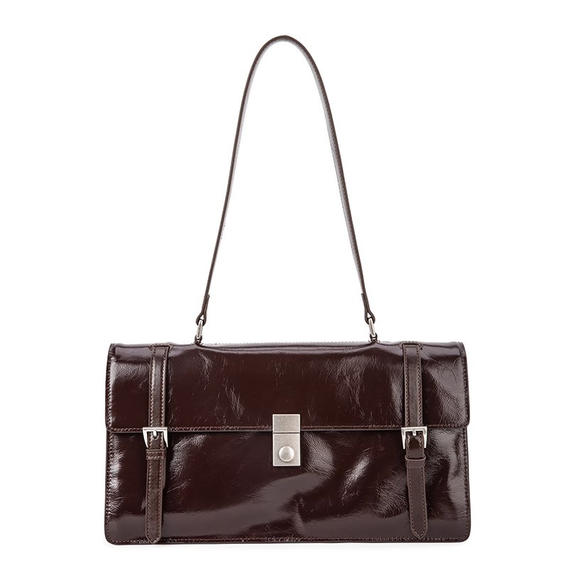 Wholesale First-Layer Oil Wax Leather Large-Capacity Messenger Bag Vintage LuxSoft Commuter Baguette Shoulder Bag for Women