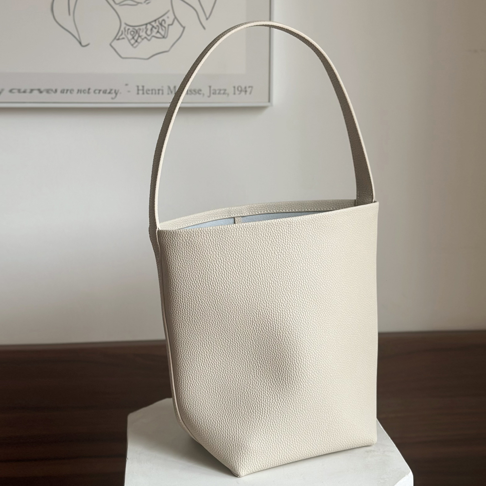 Niche Design Minimalist Practical Premium Litchi Grain Cowhide Large-Capacity Tote Shoulder Bucket Bag