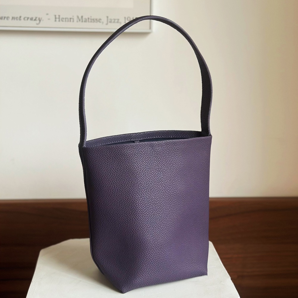 Niche Design Minimalist Practical Premium Litchi Grain Cowhide Large-Capacity Tote Shoulder Bucket Bag