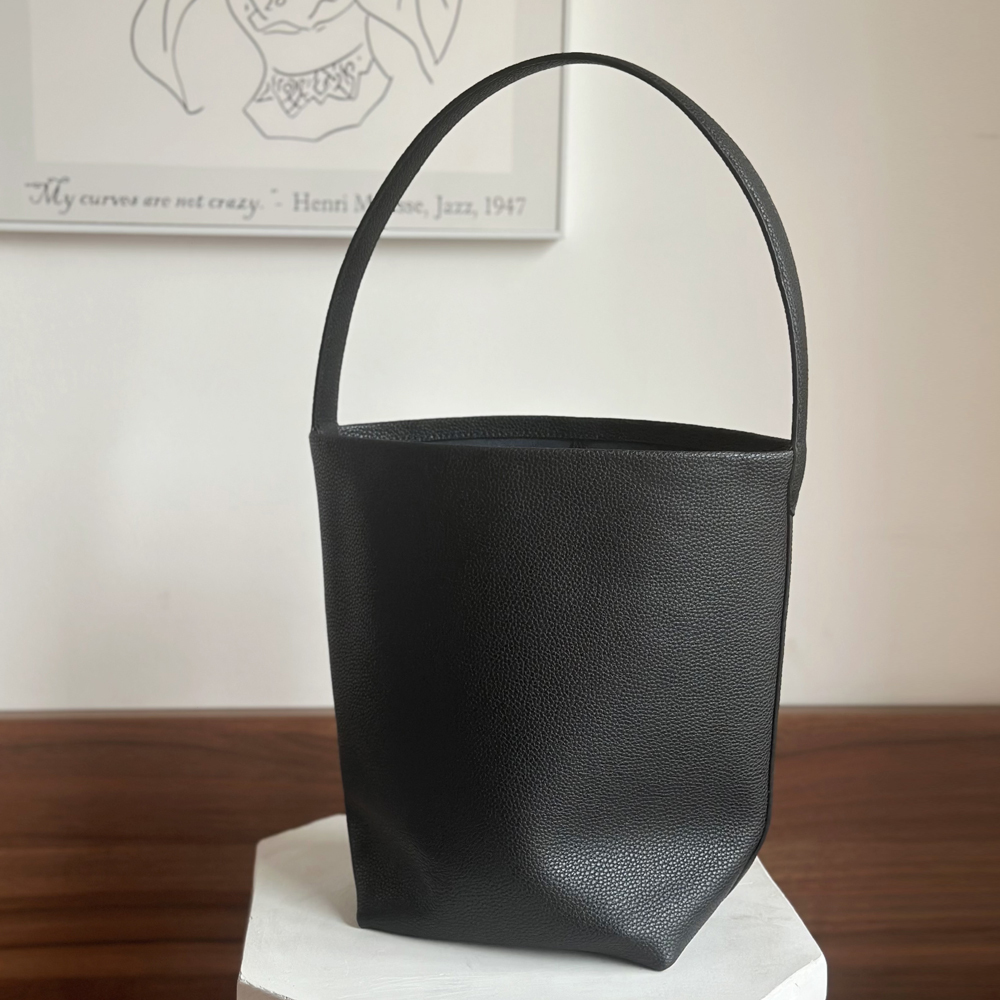 Niche Design Minimalist Practical Premium Litchi Grain Cowhide Large-Capacity Tote Shoulder Bucket Bag