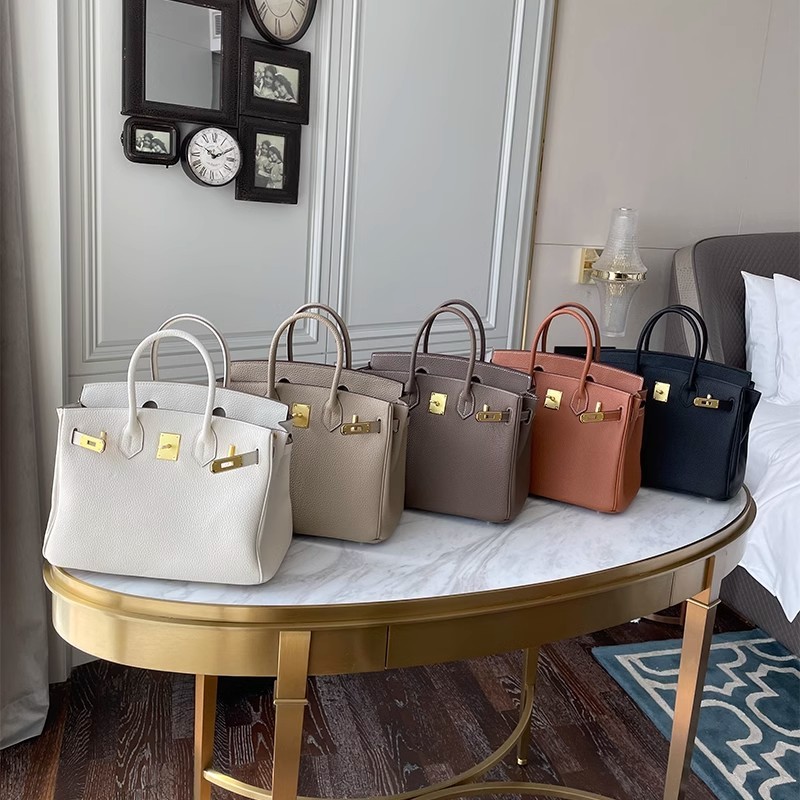 Wholesale Birkin bag Litchi Grain Genuine Leather Handbag Versatile Top-Grain Cowhide Large-Capacity Women's Bag