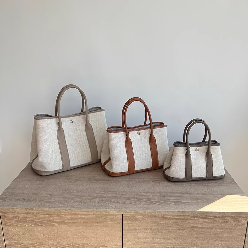 Large Capacity Classic Genuine Leather Top-grain Cowhide Canvas Garden Commuter Handbag