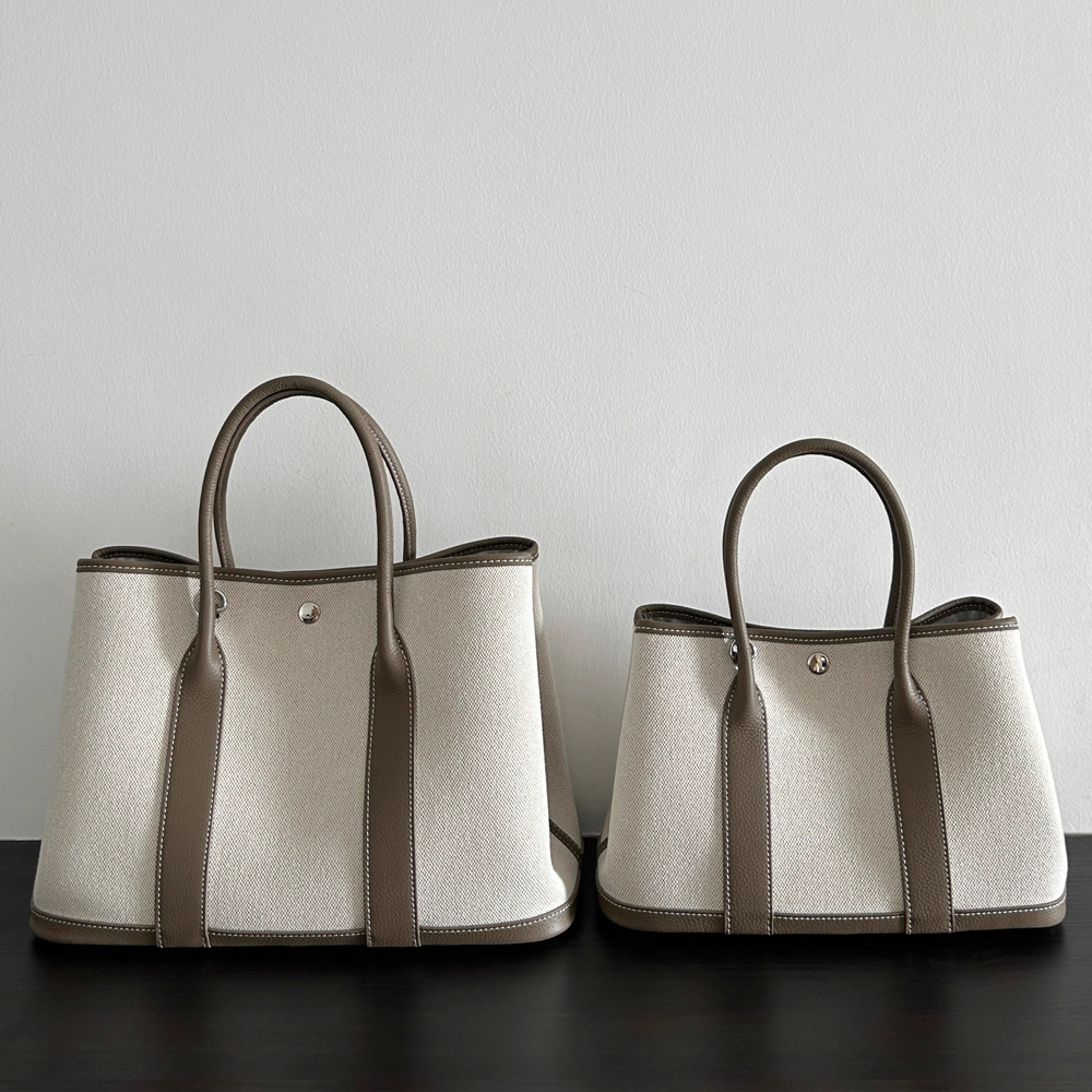 Large Capacity Classic Genuine Leather Top-grain Cowhide Canvas Garden Commuter Handbag