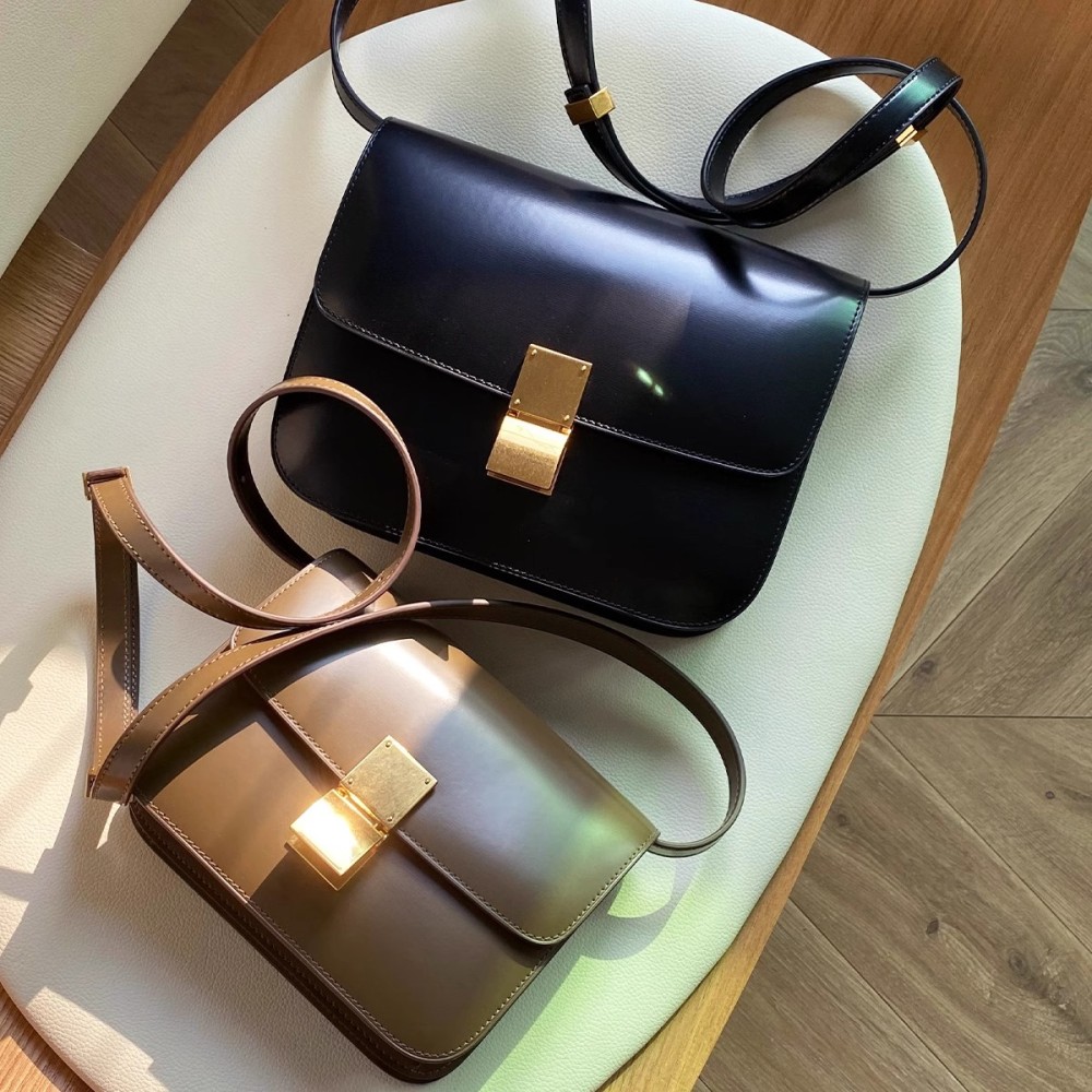 High-End Classic Women's Bag Genuine Leather Glossy Box Bag Versatile Commuting Elegant Crossbody Small Square Bag