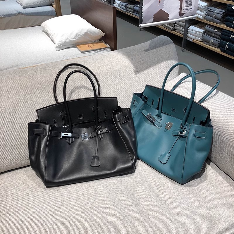 Wholesale genuine Leather Birkin Bag 35cm Glossy Calfskin Tote Bag Large-Capacity Underarm Bag Soft Leather Women's Casual Shoulder Bag