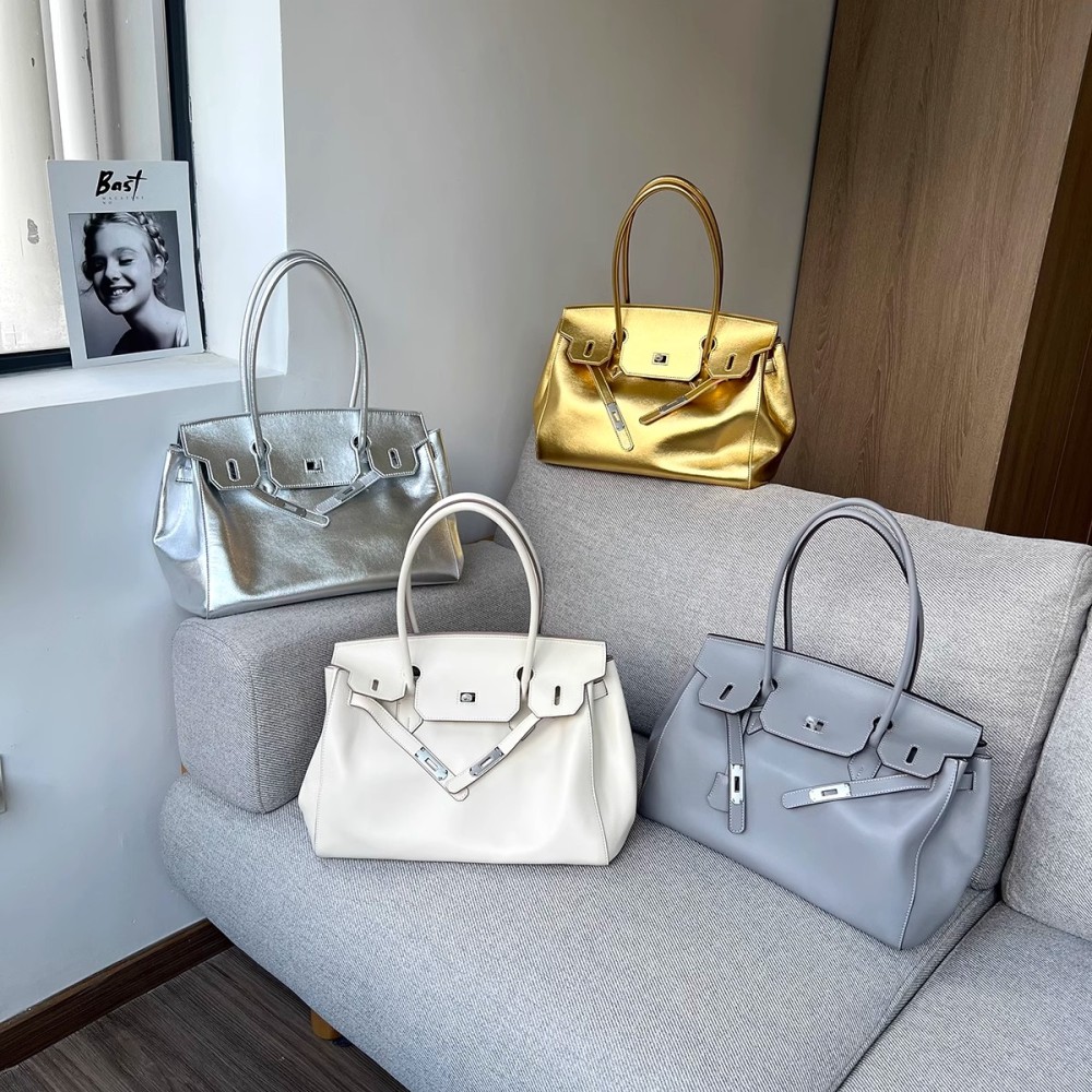 Wholesale genuine Leather Birkin Bag 35cm Glossy Calfskin Tote Bag Large-Capacity Underarm Bag Soft Leather Women's Casual Shoulder Bag