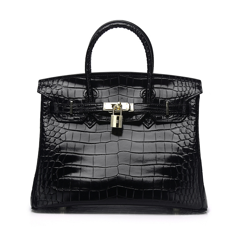 Wholesale Crocodile-Patterned Cow Leather Birkin Bag, Genuine Leather Handbag, Fashionable Shoulder and Crossbody Bag, High-End Versatile Women's Bag
