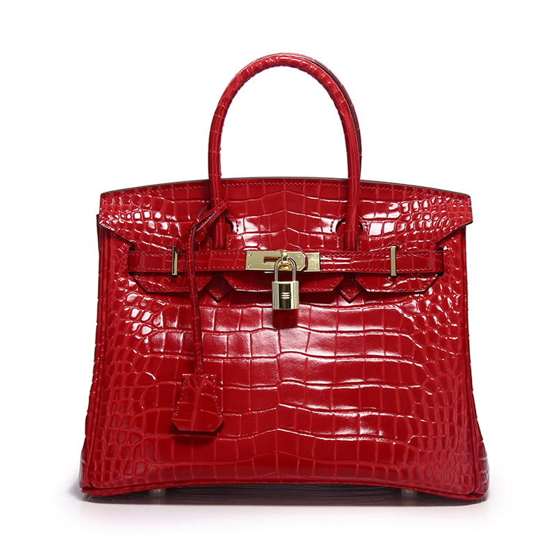 Wholesale Crocodile-Patterned Cow Leather Birkin Bag, Genuine Leather Handbag, Fashionable Shoulder and Crossbody Bag, High-End Versatile Women's Bag