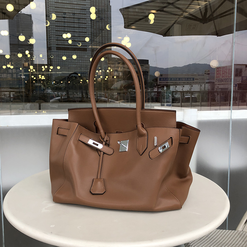 Wholesale genuine Leather Birkin Bag 35cm Glossy Calfskin Tote Bag Large-Capacity Underarm Bag Soft Leather Women's Casual Shoulder Bag