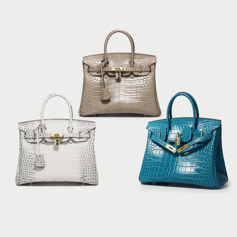 Wholesale Crocodile-Patterned Cow Leather Birkin Bag, Genuine Leather Handbag, Fashionable Shoulder and Crossbody Bag, High-End Versatile Women's Bag