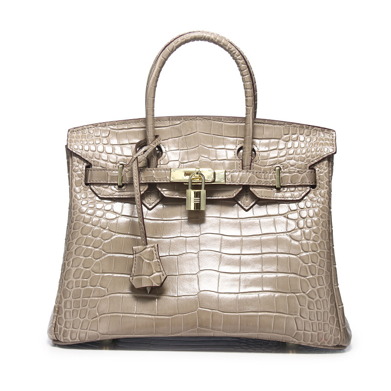 Wholesale Crocodile-Patterned Cow Leather Birkin Bag, Genuine Leather Handbag, Fashionable Shoulder and Crossbody Bag, High-End Versatile Women's Bag