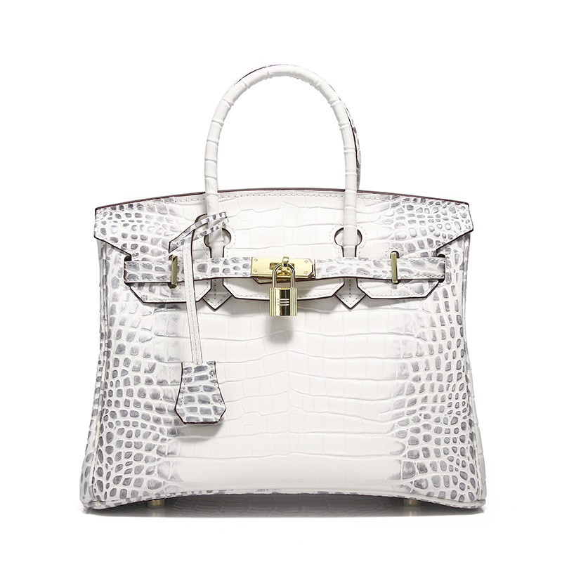 Wholesale Crocodile-Patterned Cow Leather Birkin Bag, Genuine Leather Handbag, Fashionable Shoulder and Crossbody Bag, High-End Versatile Women's Bag