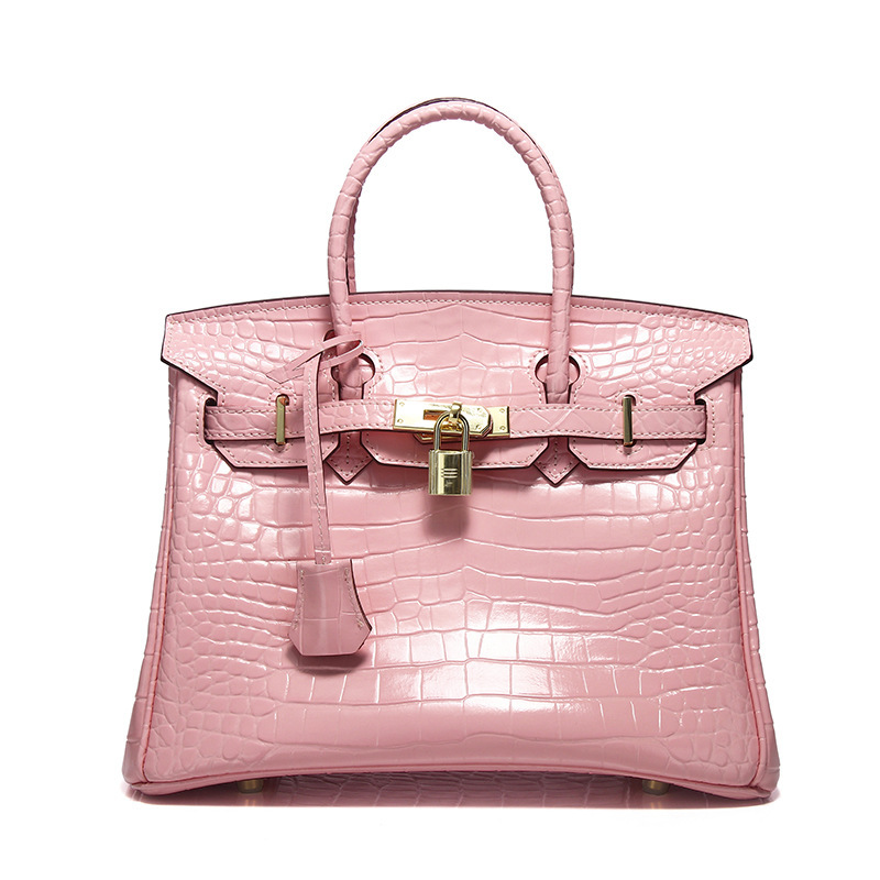 Wholesale Crocodile-Patterned Cow Leather Birkin Bag, Genuine Leather Handbag, Fashionable Shoulder and Crossbody Bag, High-End Versatile Women's Bag