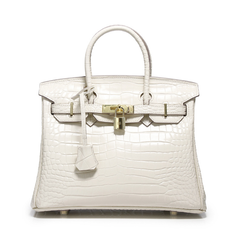 Wholesale Crocodile-Patterned Cow Leather Birkin Bag, Genuine Leather Handbag, Fashionable Shoulder and Crossbody Bag, High-End Versatile Women's Bag
