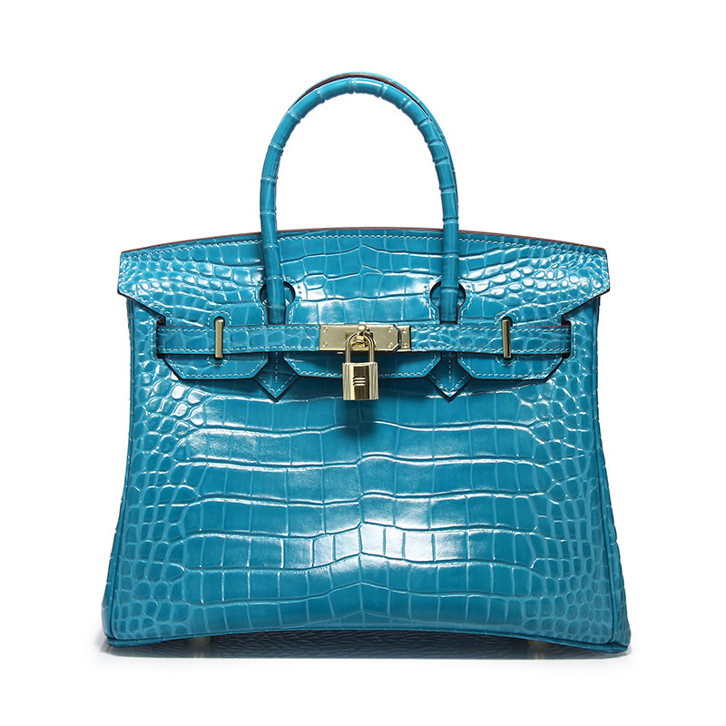 Wholesale Crocodile-Patterned Cow Leather Birkin Bag, Genuine Leather Handbag, Fashionable Shoulder and Crossbody Bag, High-End Versatile Women's Bag