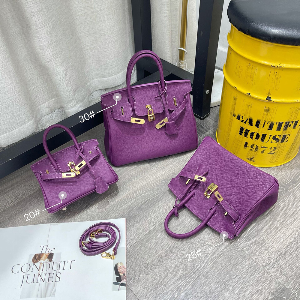 Wholesale Birkin bag Litchi Grain Genuine Leather Handbag Versatile Top-Grain Cowhide Large-Capacity Women's Bag