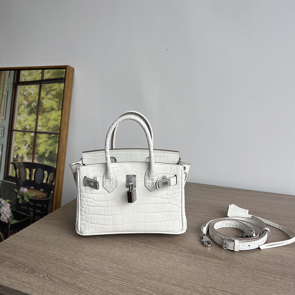 Wholesale silver Diamond Buckle Crocodile-Pattern Leather Birkin Bag, Genuine Leather, Fashionable Top-Handle Bag, Versatile High-End Shoulder & Crossbody Bag for Women