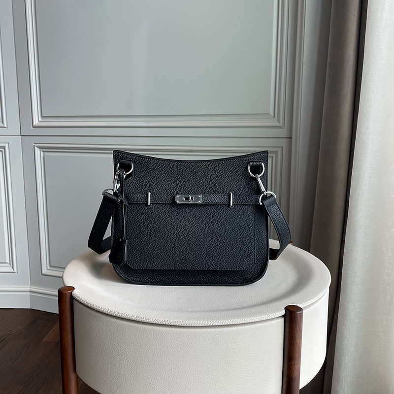 Lock Buckle Genuine Leather Jypsiere Bag Kelly-Style Small Square Bag with Wide Shoulder Strap Casual Full-Grain Leather Crossbody Bag Women's Shoulder Bag