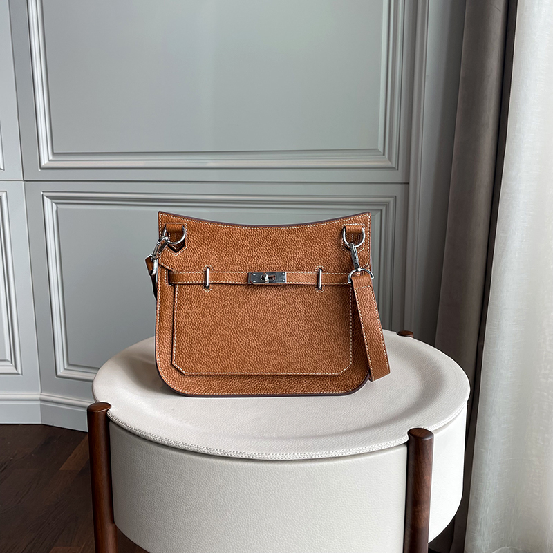 Lock Buckle Genuine Leather Jypsiere Bag Kelly-Style Small Square Bag with Wide Shoulder Strap Casual Full-Grain Leather Crossbody Bag Women's Shoulder Bag