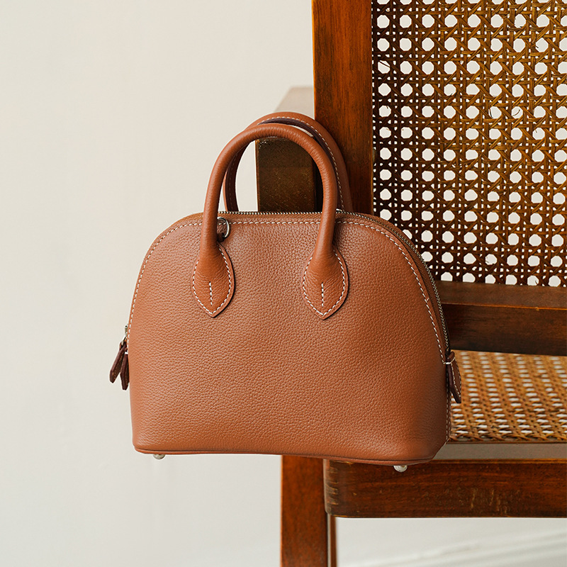 Mini Bolide Mini Goat Leather Top-Grain Shell Bag Genuine Leather Crossbody Small Bag Fashion Bowling Bag Versatile Handbag