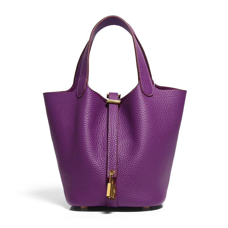 Tote Picotin Lock bag Mini Bucket Bag High-Quality First-Layer Genuine Leather Handheld Commuter Women's Bag