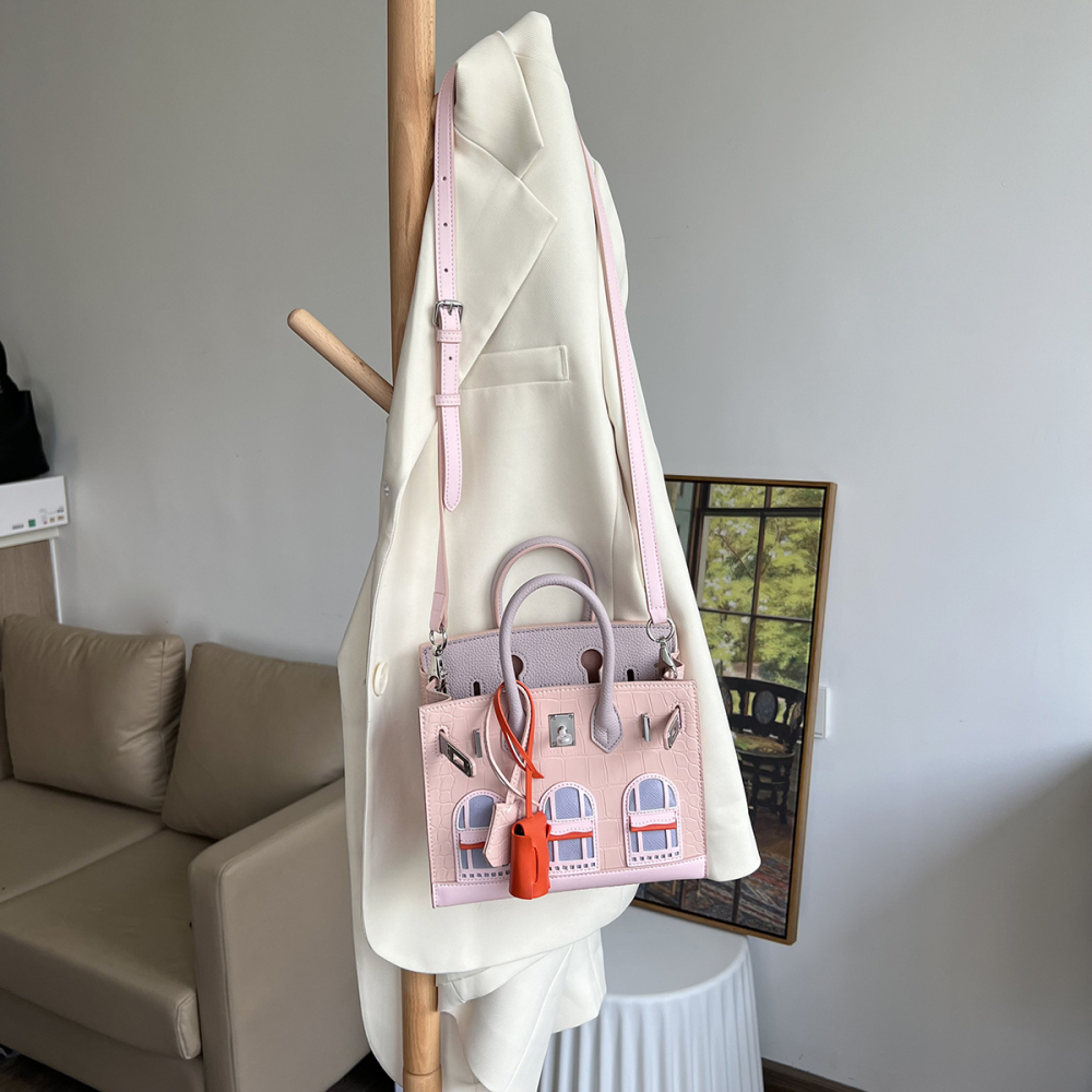 Crocodile pattern color-block genuine leather bag cowhide House Birkin bag fashion tote handbag single shoulder crossbody small bag