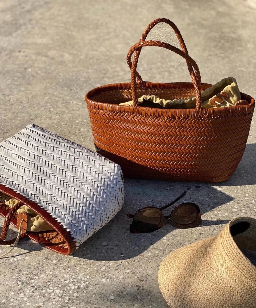 French Style Basket Bag Top-Grain Cowhide Handmade Woven Bag for Women Summer Niche Genuine Leather Beach Vacation Handbag