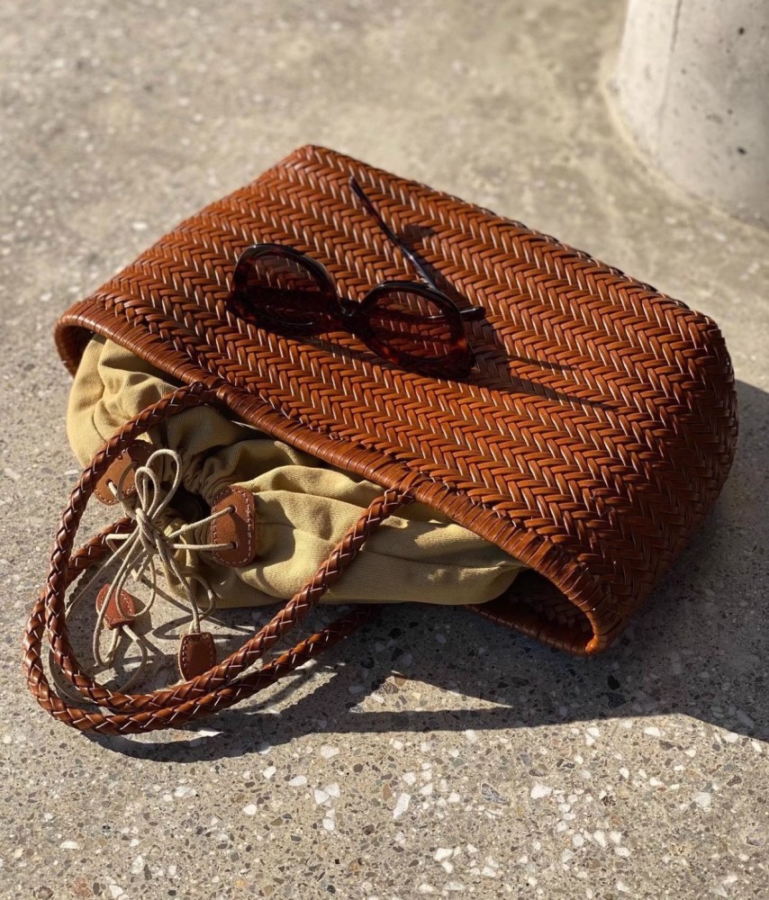 French Style Basket Bag Top-Grain Cowhide Handmade Woven Bag for Women Summer Niche Genuine Leather Beach Vacation Handbag