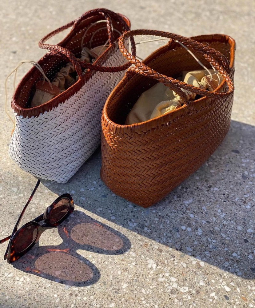 French Style Basket Bag Top-Grain Cowhide Handmade Woven Bag for Women Summer Niche Genuine Leather Beach Vacation Handbag