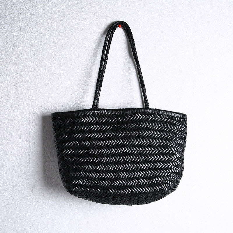French Style Basket Bag Top-Grain Cowhide Handmade Woven Bag for Women Summer Niche Genuine Leather Beach Vacation Handbag