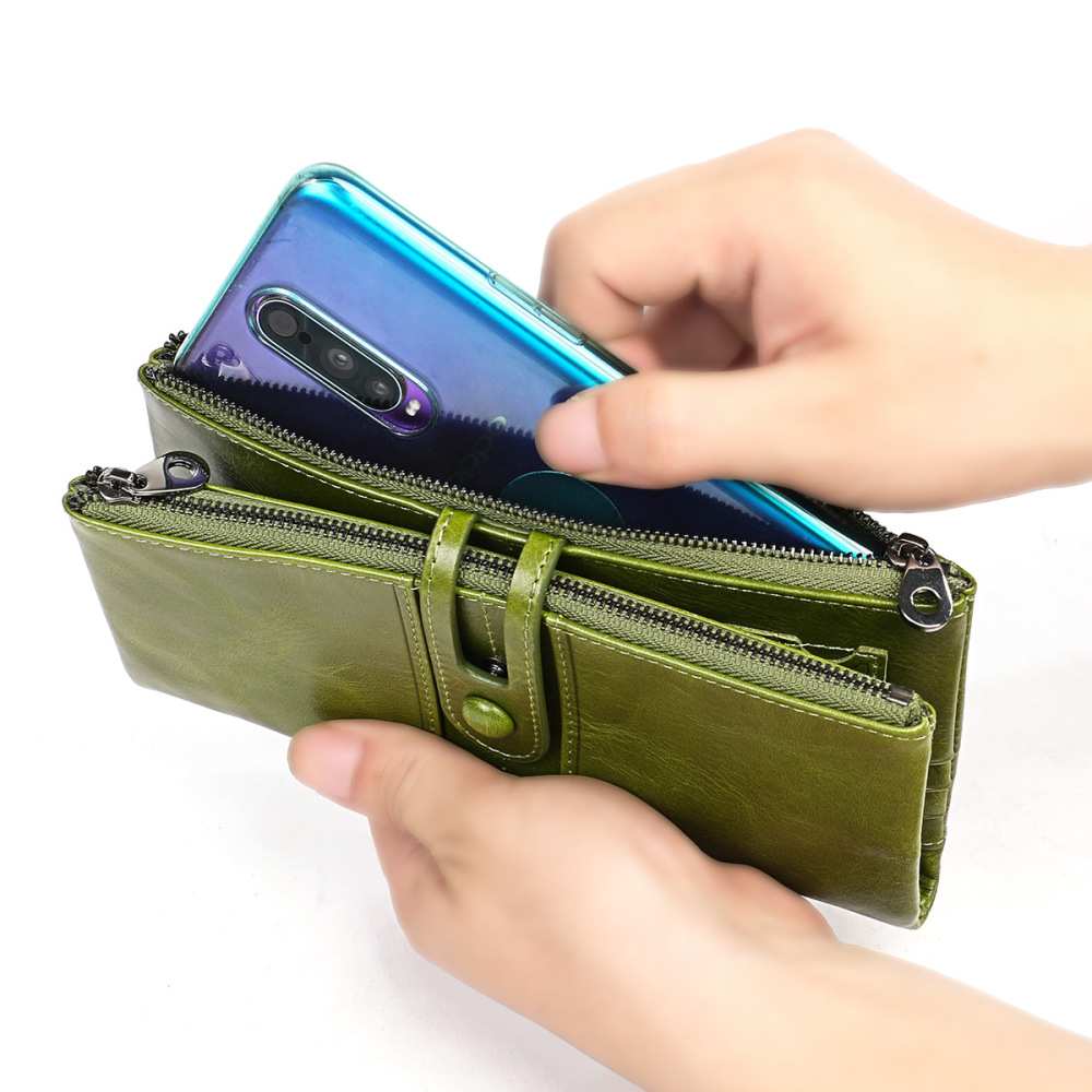 Wholesale Women's Genuine Leather Wallet First Layer Cowhide Tri-fold Wallet Multifunctional Long Coin Purse Supplier