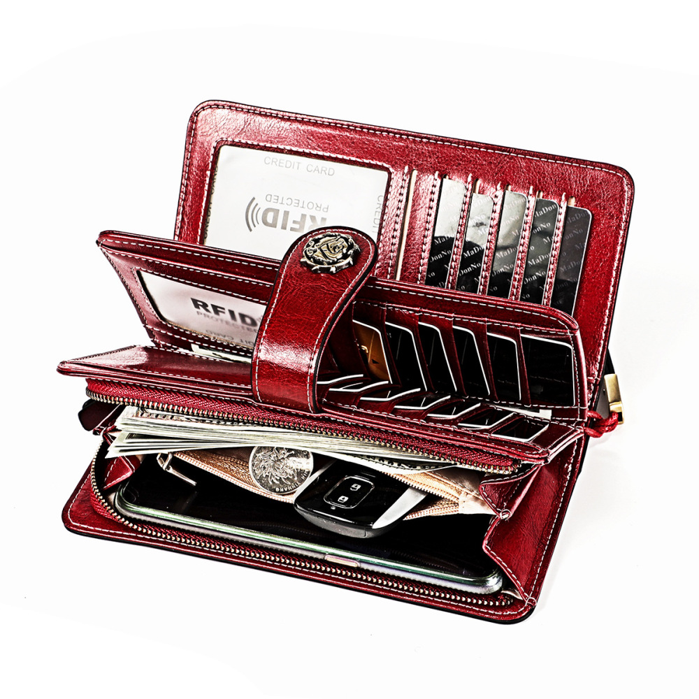 Wholesale Large Capacity Multifunctional Long Women's Wallet RFID European and American Retro Genuine Leather Clutch Leather Wallet Manufacturer