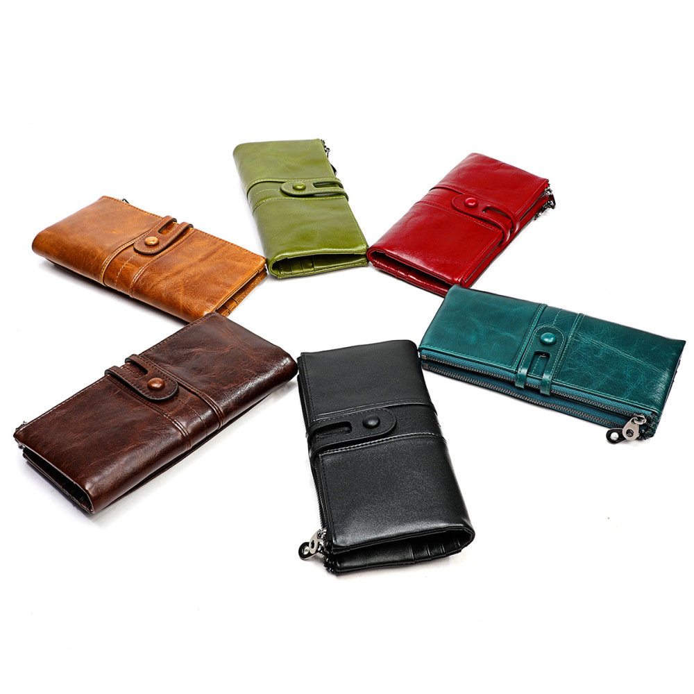 Wholesale Women's Genuine Leather Wallet First Layer Cowhide Tri-fold Wallet Multifunctional Long Coin Purse Supplier