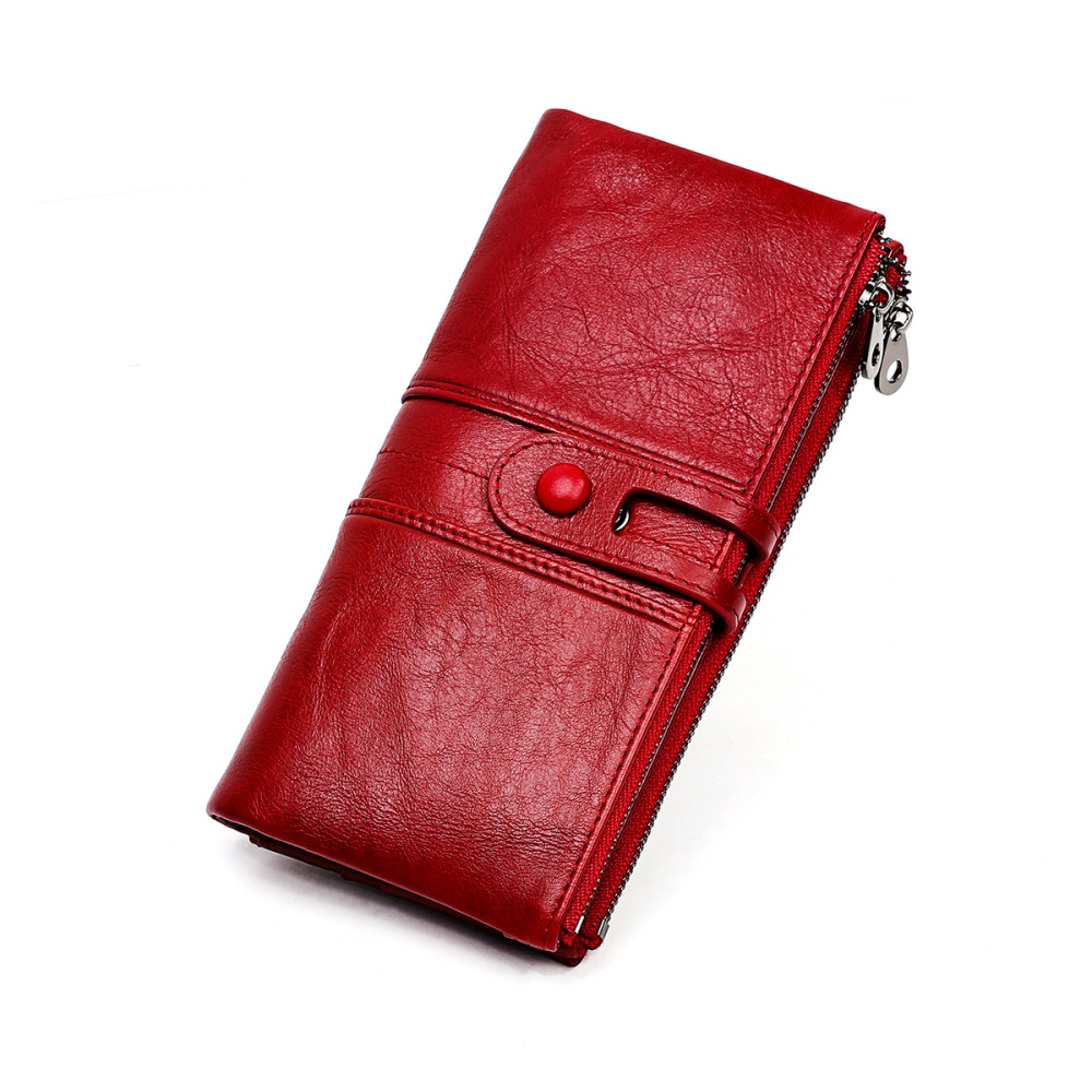 Wholesale Women's Genuine Leather Wallet First Layer Cowhide Tri-fold Wallet Multifunctional Long Coin Purse Supplier