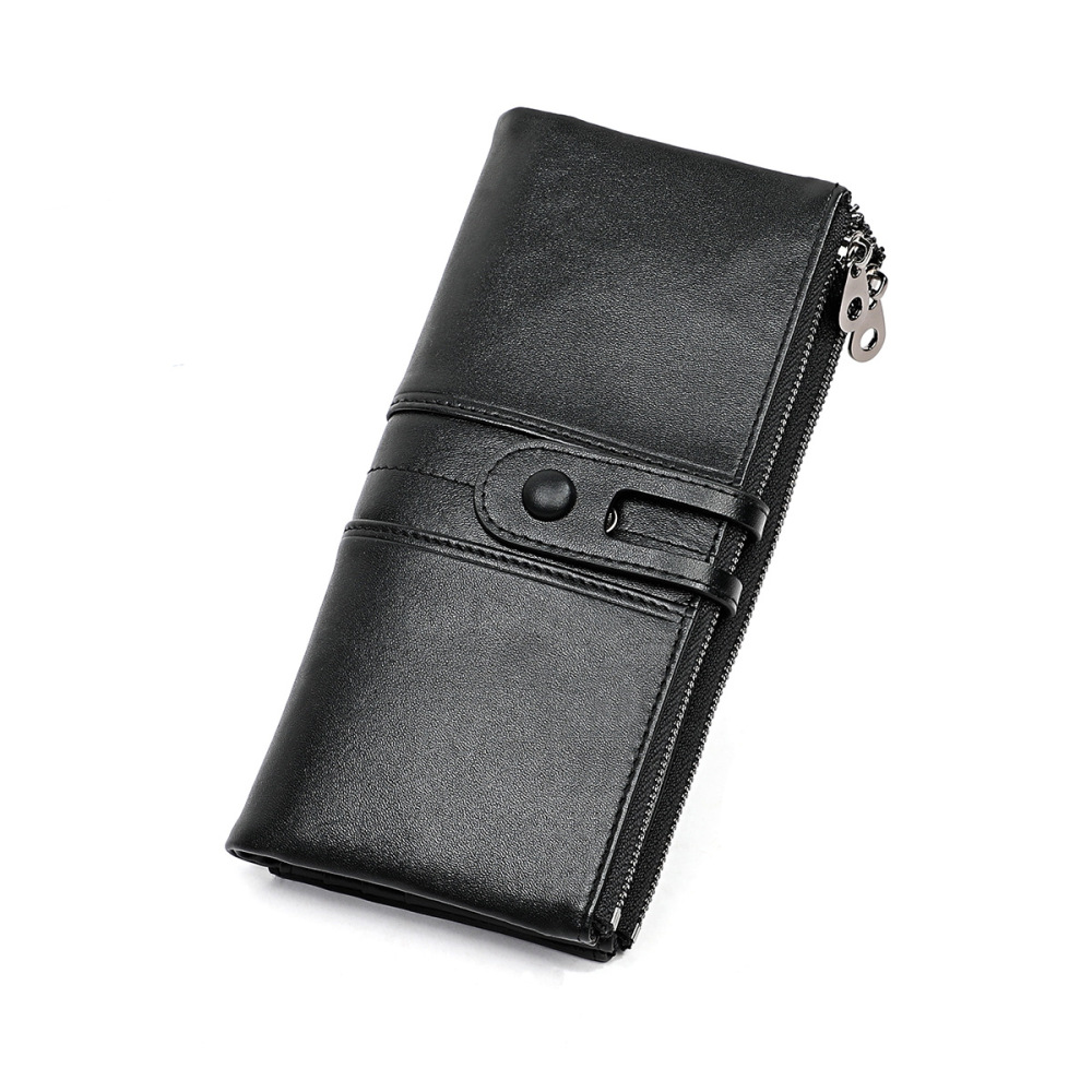 Wholesale Women's Genuine Leather Wallet First Layer Cowhide Tri-fold Wallet Multifunctional Long Coin Purse Supplier