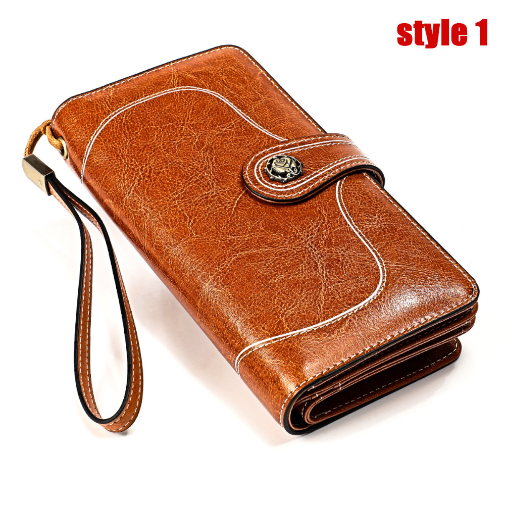 Wholesale Large Capacity Multifunctional Long Women's Wallet RFID European and American Retro Genuine Leather Clutch Leather Wallet Manufacturer
