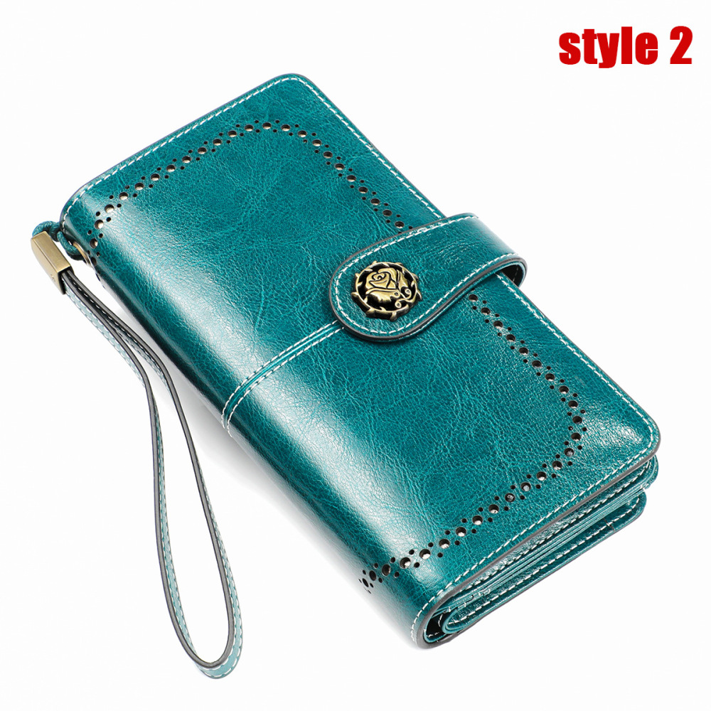 Wholesale Large Capacity Multifunctional Long Women's Wallet RFID European and American Retro Genuine Leather Clutch Leather Wallet Manufacturer