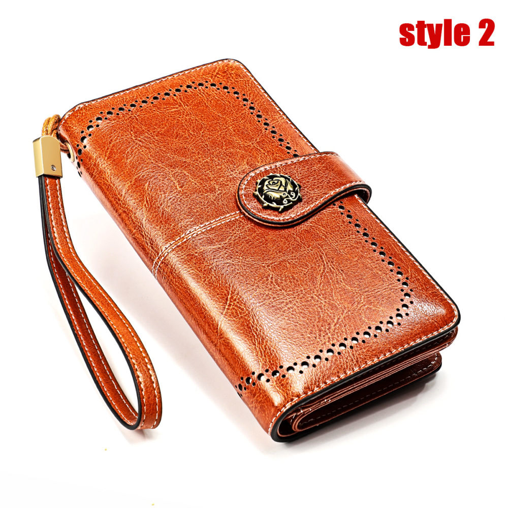 Wholesale Large Capacity Multifunctional Long Women's Wallet RFID European and American Retro Genuine Leather Clutch Leather Wallet Manufacturer