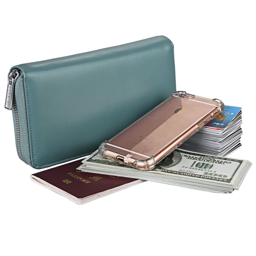 Wholesale Accordion Long Leather Card Holder Passport Wallet RFID Blocking Credit Card Holder Multi-functional Men and Women Wallet Passport Organizer